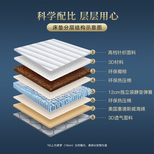 爱舒 薄款弹簧床垫12cm厚椰棕天然乳胶床垫1.8x2米高箱床专用家用 源梦.偏硬护脊16cm（1cm3D层） 1350*2000
