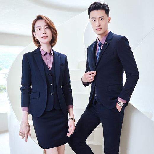 Lidu Yichen Professional suit Spring and Autumn Men's and Women's Outer Suit Workwear 698 Dark Blue Men's Suit + Men's Pants 2XL