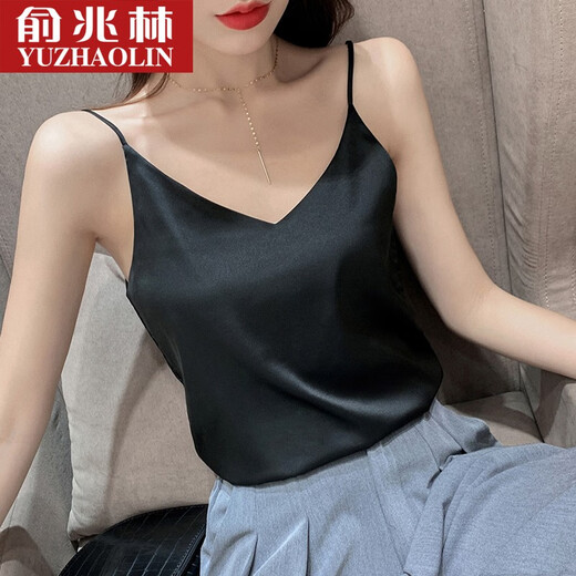 俞兆林 V领吊带无袖小背心女冰丝打底衫仿真丝西装内搭性感外穿上衣夏 702冰丝吊带 白色1件 均码 （80-135斤）