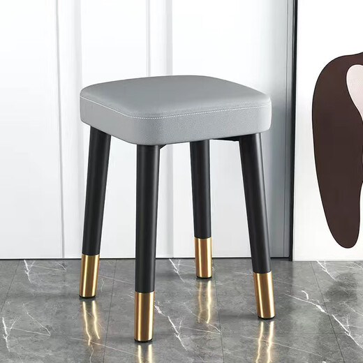 Chunshao Stool Home Chair Thickened Stackable Dining Chair Square Stool Modern Simple Bedroom Dressing Table Cosmetic Stool Living Room Light Gray Technology Cloth (Upgraded Thickened 45cm High)