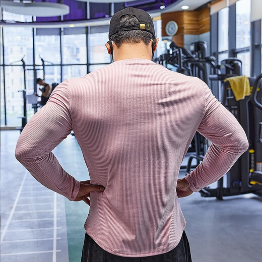 Lutielang fitness clothes sports T-shirt bottoming shirt men's long-sleeved elastic quick-drying muscle training running top sky blue L