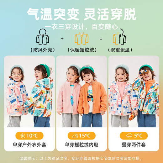 Dudu Home [a prueba de salpicaduras] Chaqueta para niños de tres en uno Top Cerdoon Girl Girl Clothing Baby Autumn Style Pink Square 100