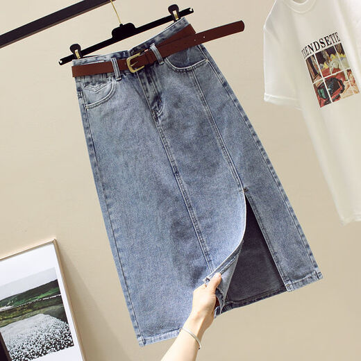 Wang Ximai Denimrock für Frauen im Frühjahr und Sommer 2023 Neue Temperament Schlitz mit mittlerer Länge hoher Taille A-förmiger Hip 9882 [hellblau] 2xl empfohlen 125-140jin [Jin gleich 0,5 kg]