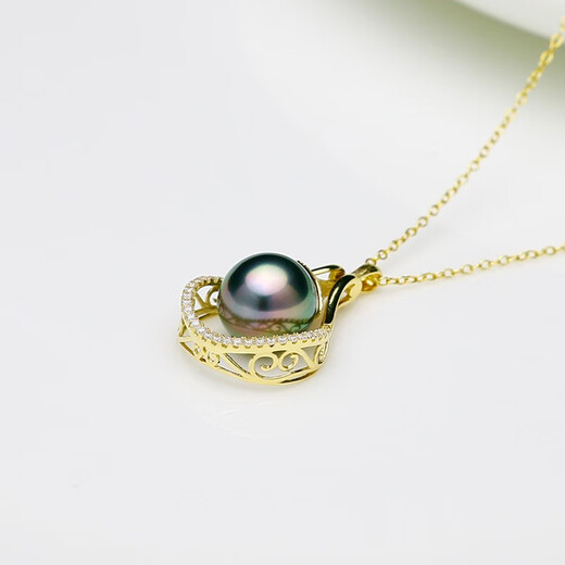 Precious 18K gold inlaid with 10-11mm Tahitian black pearl pendant, peacock green saltwater pearl pendant, with certificate ZG2069-EYP00
