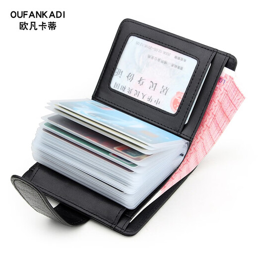 Ovankati bolso para tarjetas bancarias de cuero genuino, tarjetero para hombre, bolsa de identificación de gran capacidad, bolsa de almacenamiento con ranuras para múltiples tarjetas, tarjetero para mujer, tarjetero negro
