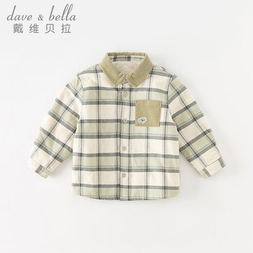 DAVE&BELLA velvet boys' shirts, fashionable children's tops, children's clothes, baby boy's shirts, autumn and winter new children's clothing, gray green, in stock, 120 cm (recommended height 110-120cm)