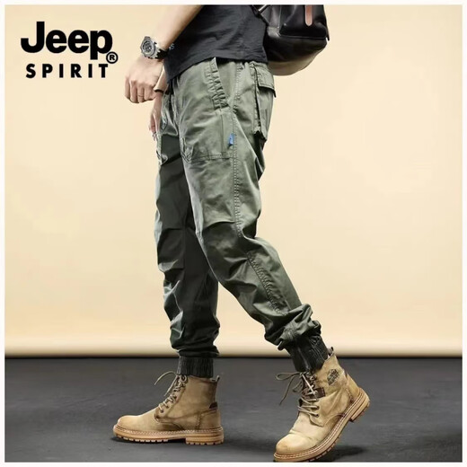 Jeep Spirit Casual Work Hosen für Männer Frühling und Herbst Neue losen Kleidung-resistente Hosen für Männer Mehrfachpocket-Trend mittleren Alters und junge Menschen, die Füße Hose 679 Khaki 28 Binden