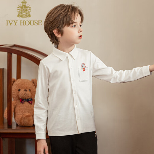 IVY HOUSE Ivy children's clothing for boys and girls, big and small, spring new style, knitted inner long-sleeved shirt, lion awakening New Year's wear, off-white 150cm (150/72)