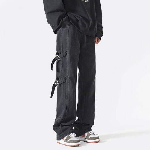 POUM casual pants men's spring and autumn style design tooling loose straight pants American niche solid color trousers men BCYMG- G060 military green XL [Suggested 130-154Jin [Jin equals 0.5 kg]]