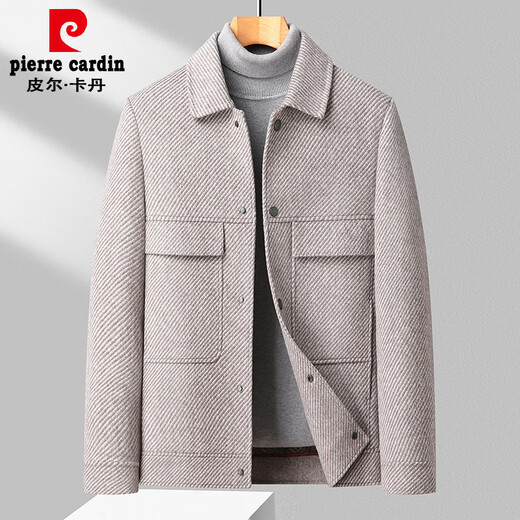 皮尔卡丹（pierre cardin）男士双面羊毛夹克加厚中年爸爸羊毛呢子短款大衣外套男 灰色 170/88