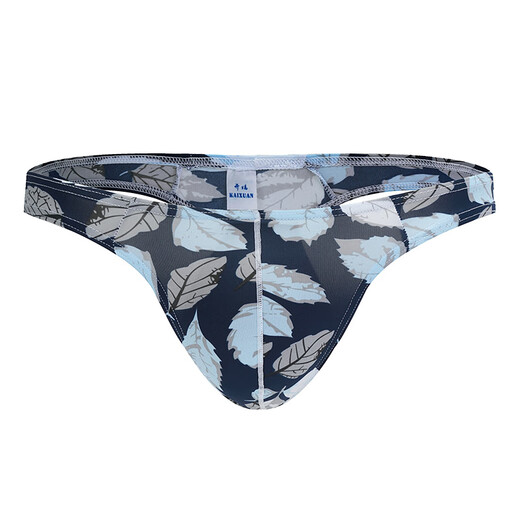 ROSELEX confidential delivery ice silk comfortable sexy thong sexy U convex bag men's t-pants fashion printed low waist black bottom leaves S