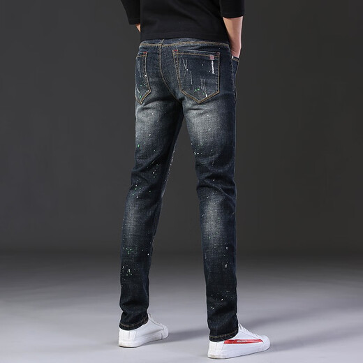 Jeans de marca de moda Jeans Patch Patch para hombres Pantalones pequeños Pantalones pequeños Pantalones de lápiz de lápiz estampados de estilo delgado de estilo delgado de estilo coreano