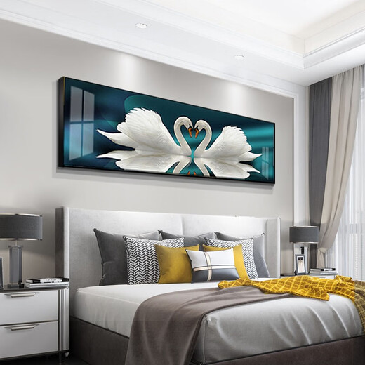Pi Feng's bedroom bedside decorative painting 2025 new style master bedroom bedside background wall mural hanging painting modern simple wall painting swan Pi Feng 831 160*45cm 12mm crystal film single pairing black edge