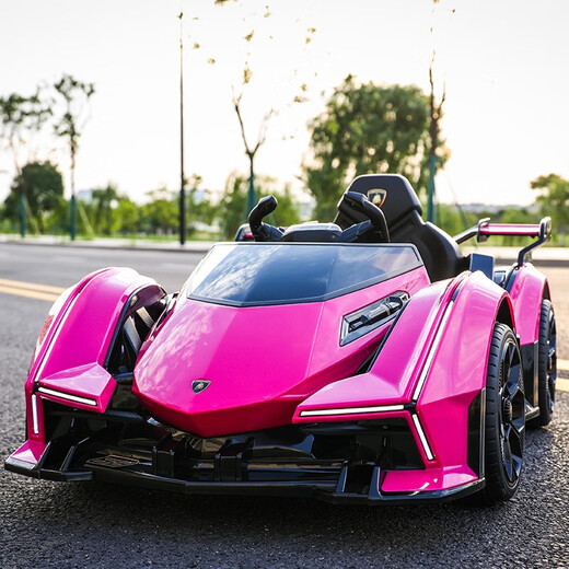 Harley-Bella Lamborghini children's electric car toy car can sit on and remote control four-wheeled child baby baby car upgraded pink + Bluetooth mobile phone remote control + soft tires