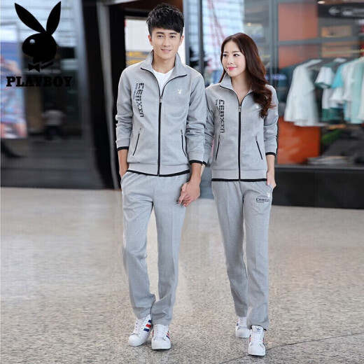 Playboy (PLAYBOY) sweatshirt men's suit men's spring couple's wear long-sleeved T-shirt men's jacket men's two-piece set men's gray XL