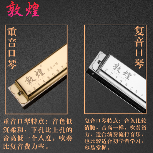 敦煌德国音簧上海敦煌复音口琴专业演奏级重音口琴初学者成人用 28孔 C调 金色调别备注 F调