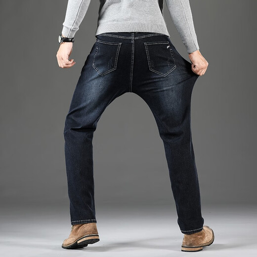 Los jeans de otoño e invierno tang zhi los hombres sueltos de pantalones rectos elásticos de gran tamaño, agregue grasas, pantalones grasos de gran tamaño azul y negro 9901 tamaño 32 2 pies 5