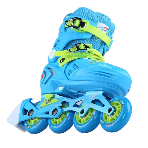 Dynamic (ACTION) skates for children, beginners' fancy shoes, adjustable size roller skates for boys and girls, locking wheel flat roller skates, full set of roller skates, light and shadow blue, set of 2 shoes + 912 helmet + turtle protective gear + bag L 36-39 size