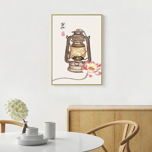 摩琥新中式餐厅装饰画现代简约艺术花瓶竖版挂画饭厅厨房画过道走廊画 禅意祝福-6627 镜面晶瓷60*80炫酷黑框