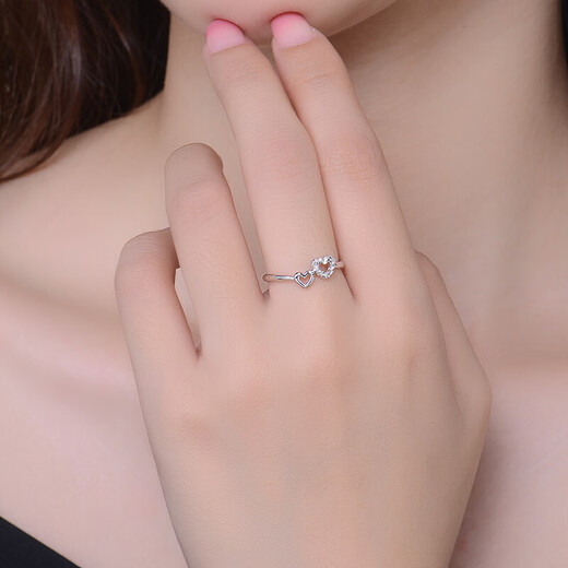 Tico platinum ring for women, heart-to-heart platinum ring for women, living platinum ring, double heart platinum ring