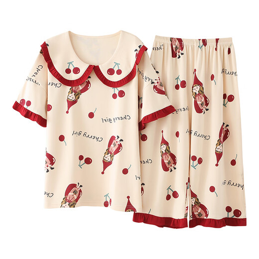 
Nanbowan Super Large Size Plus Fit Plus Large Size Women 260 Jin [Jin Equal to 0.5 kg] Home Summer PJ Special Summer Pure Cotton Short Sleeve Cropped Pants Dark Blue B9923 XXXL (160-180 Jin [Jin Equal to 0.5 kg])