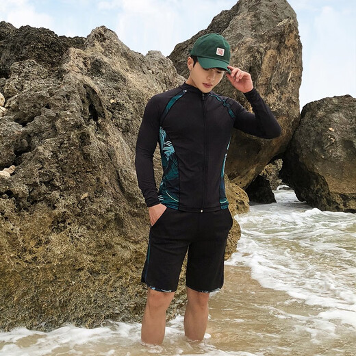 Citoor wetsuit complete set of men's and women's parent-child swimwear sun protection couple split snorkeling suit surfing suit jellyfish suit quick-drying adult-men's 3-piece set 2XL