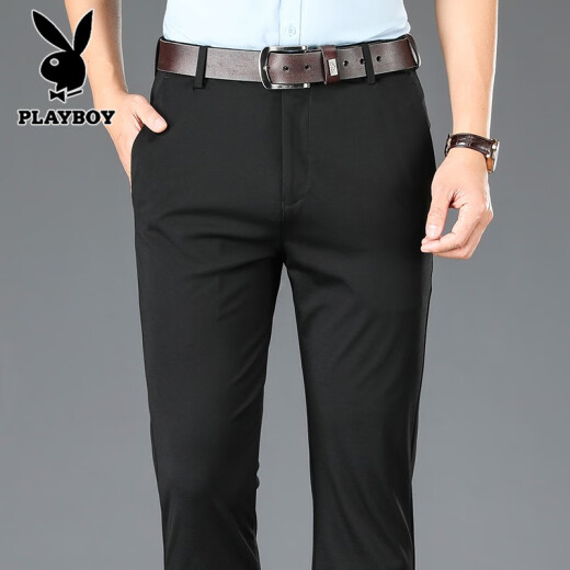 Playboy pants men's spring and summer 2021 men's loose straight casual pants men's youth business men's summer formal suit pants no-iron men's pants black 32