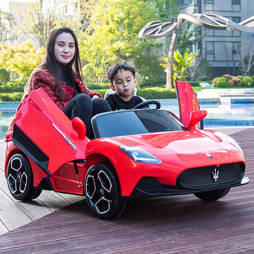 Cute Smiling Gull Maserati children's electric car two-seater four-wheel baby with remote control toy car can sit adults and children sports car 12V red music Bluetooth self-driving remote control foam wheel