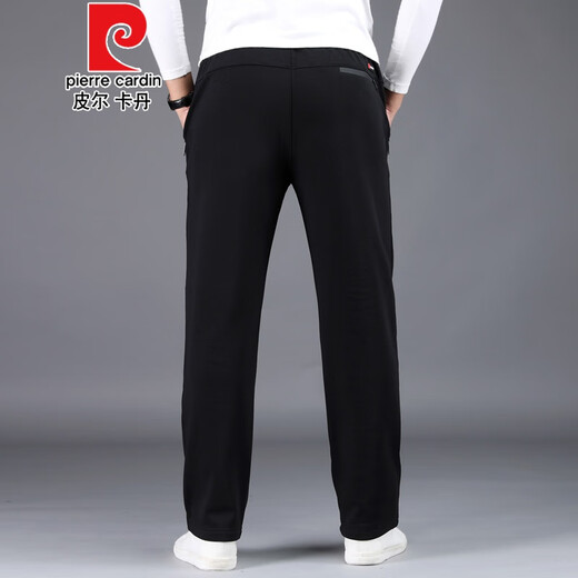 皮尔卡丹（臻贵尊享）纯棉运动休闲裤男秋冬季厚款宽松直筒针织裤全棉休闲长裤子针织 春秋款：黑色 ZP9928 6XL