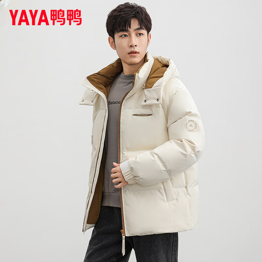 鸭鸭（YAYA）王一博同款羽绒服男短款冬季新款城市时尚休闲保暖外套HY 米白色 XL