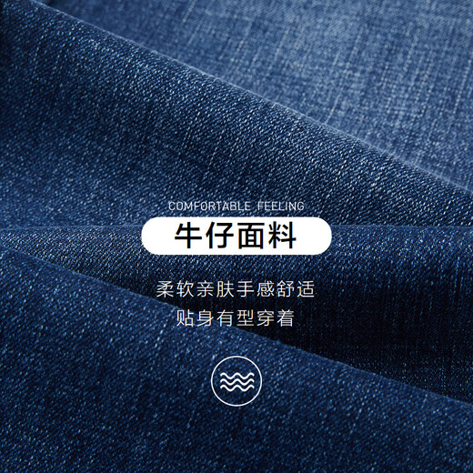 Heilan House (HLA) jeans men's leather label embellished straight-leg pants five-pocket style pants men's autumn new retro revival denim blue transition color (medium) 4F L 175/84A