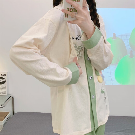 OULUXI solid color wrinkled cloth cotton confinement clothes spring and autumn pregnant women pajamas in summer breathable sweat-absorbing and postpartum breastfeeding clothes AXXE724 concentric knot L code (recommended 90-115 Jin [Jin equals 0.5 kg])