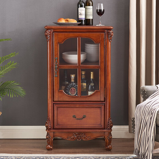 Xinhuayuan Wood American-style small wine cabinet European-style light luxury floor-standing all-solid wood side cabinet single-door wine cabinet home wall-mounted living room storage cabinet right door + cherry color