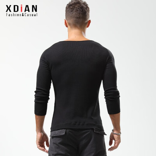 Renew Faden Cotton Henry Shirt Herren Langsamtes T-Shirt Herrenfarbe Amerikaner Retro Casual Fitness enge Schlanke Basishemd Männer Black XL Code 132-142jin [Jin gleich 0,5 kg] links und rechts schlanker Fit Style