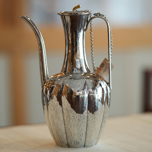 Century-old Lu Yi sterling silver wine warmer and wine dispenser, high-end liquor dispenser, antique style, high-looking, light luxury style, large wine jug & large wine warmer & 6 silver wine glasses for home use