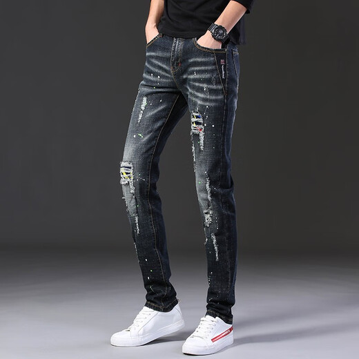 Jeans de marca de moda Jeans Patch Patch para hombres Pantalones pequeños Pantalones pequeños Pantalones de lápiz de lápiz estampados de estilo delgado de estilo delgado de estilo coreano