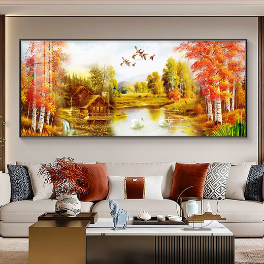 Картинка в картинке Деревья удачи Декоративная живопись Гостиная Диван Фон Восточная настенная картина Кленовый лист Золотой проспект Природный пейзаж Картина Удачи - Цзыци Донлай L3294 80*40 см золотая рамка подходит для ресторанов