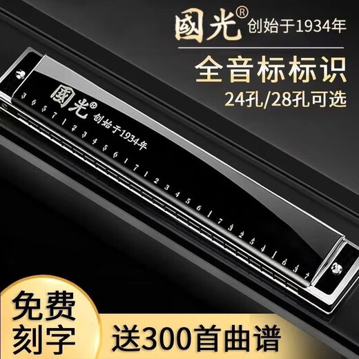Guoguang Germany imported gongs Guoguang accented polyphonic C major beginner high-end adult professional performance harmonica professional performance grade 28-hole black polyphonic C key