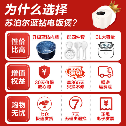 苏泊尔（SUPOR）电饭煲3L家用小容量电饭锅聚能圆厚釜不粘内胆柴火饭养生杂粮饭多功能微压煮饭锅 【SF30FC671】蓝钻内胆 3L