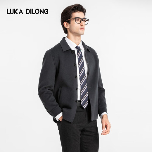 Luca Dilon 100% Sheep Autumn and Winter Wool Jacket Double-sided Nylon Warm Casual Versatile Jacket Dark Blue L 50