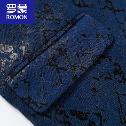 ROMON suit men's three-piece business casual dark floral suit handsome slim host groom wedding dress dark blue (suit + pants) XL