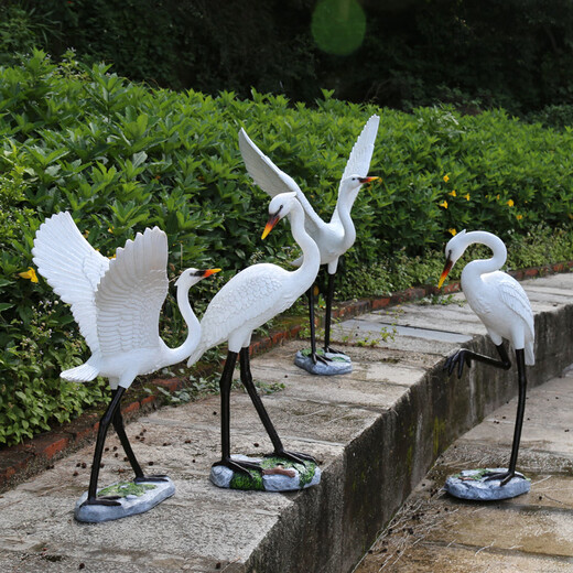Hongri Guanghui fiberglass simulated crane sculpture outdoor garden forest landscape pool rockery landscaping decoration red-crested egret ornaments style 1 (0.65 meters high)