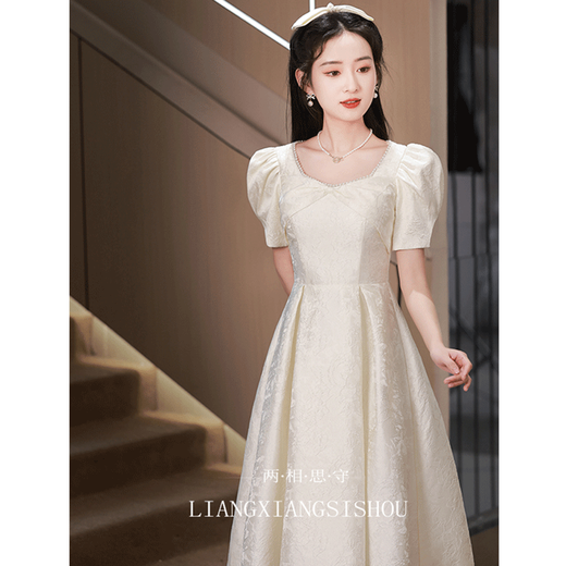 SAIDELE evening dress women's banquet temperament light luxury niche high-end French certificate registration engagement white skirt adult white S (recommended 86-95 Jin [Jin equals 0.5 kg])