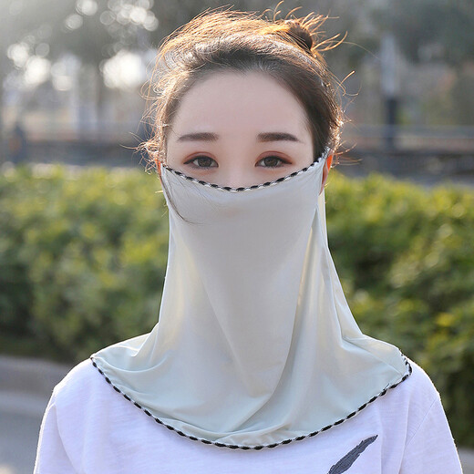 杉沓防晒面罩女夏冰丝围脖女士护脖套面纱遮阳挂耳面巾骑行面罩护脸 灰色 【一个装】