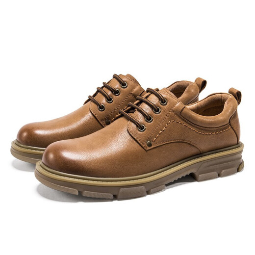 Camel brand workwear leather shoes British style lace-up round toe shoes Korean style wear-resistant casual trendy men's shoes W042213121 yellow 42