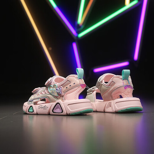 Guirenniao children's sandals 2025 new Korean version girls summer soft-soled baby beach shoes pink 32 (inner length 20.5/foot length 20.0)