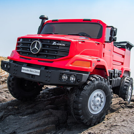 Hand in hand with Mercedes-Benz children's electric car four-wheel remote control car double child toy car can sit adults and babies swing children's car flagship black + plastic chair + shelf + 6 hours of battery life