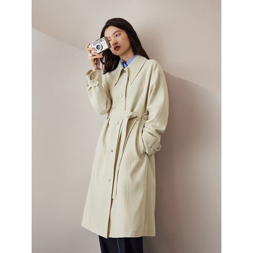 自巧（ZIQIAO）小个子气质通勤白风衣外套女中长款2023春秋新款英伦风休闲大衣 淡米色 XXS (1码)