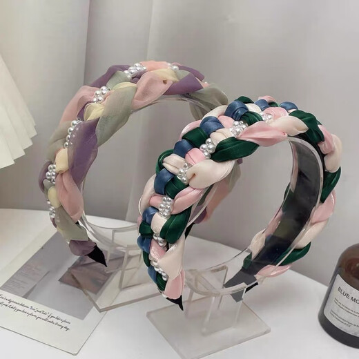 Chuxiang (CHUXIANG) temperament pearl rhinestone hair accessories non-slip headband braided twist headband high skull wide-brimmed hairpin lilac mesh contrast color headband pearl style A08