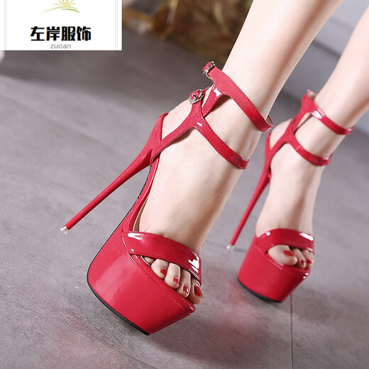 Hentian Tall Transvestite Cross-dressing Sexy Men's Cross-dressing High Heels YP Red Double Buckle Belt 17cm 166-2 37